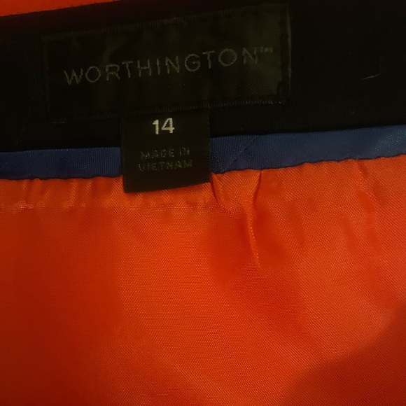 Worthington Size 14 Orange & Navy Color-Block Pencil Double Side Zippers Skirt - Picture 8 of 9